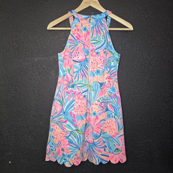 Lilly Pulitzer Girls Dress Size 14 Floral High Neck Scallop Hem - Picture 5 of 7